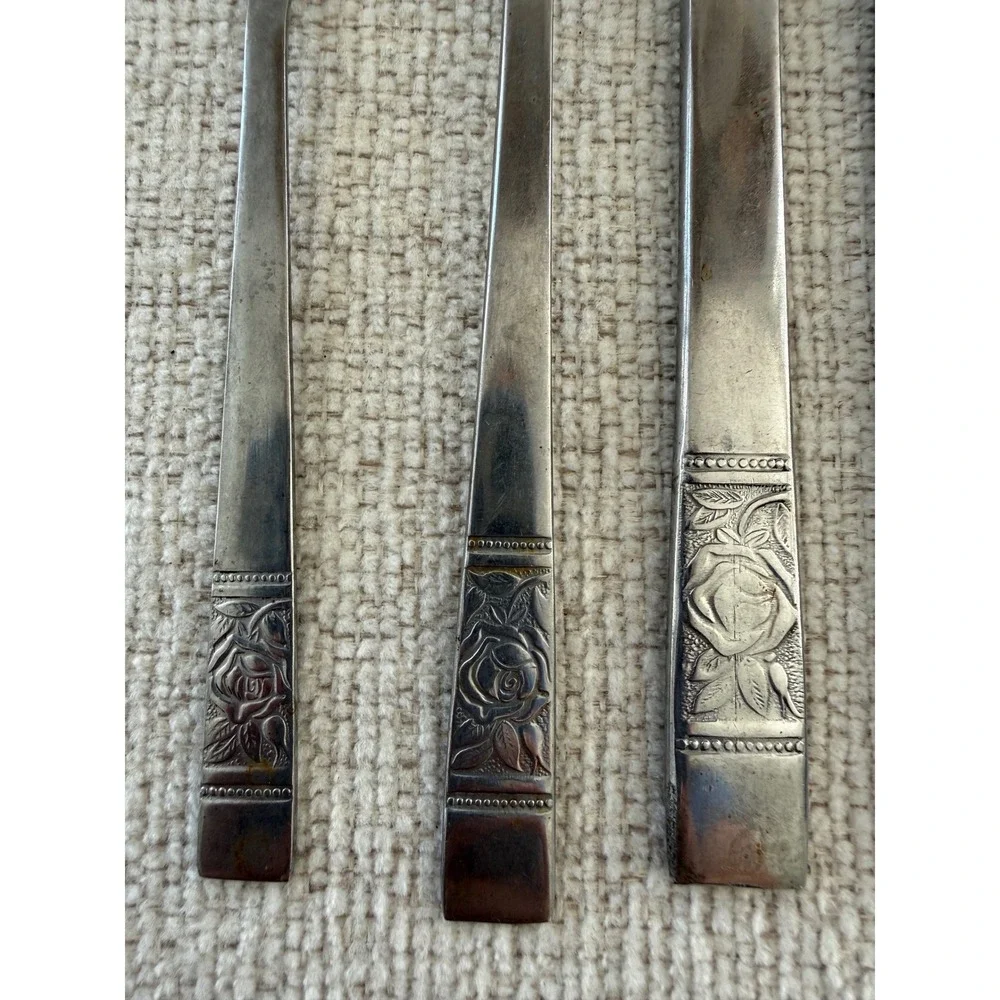 Vintage Laureen Black Rose Pattern Flatware National Stainless Lot of 6
